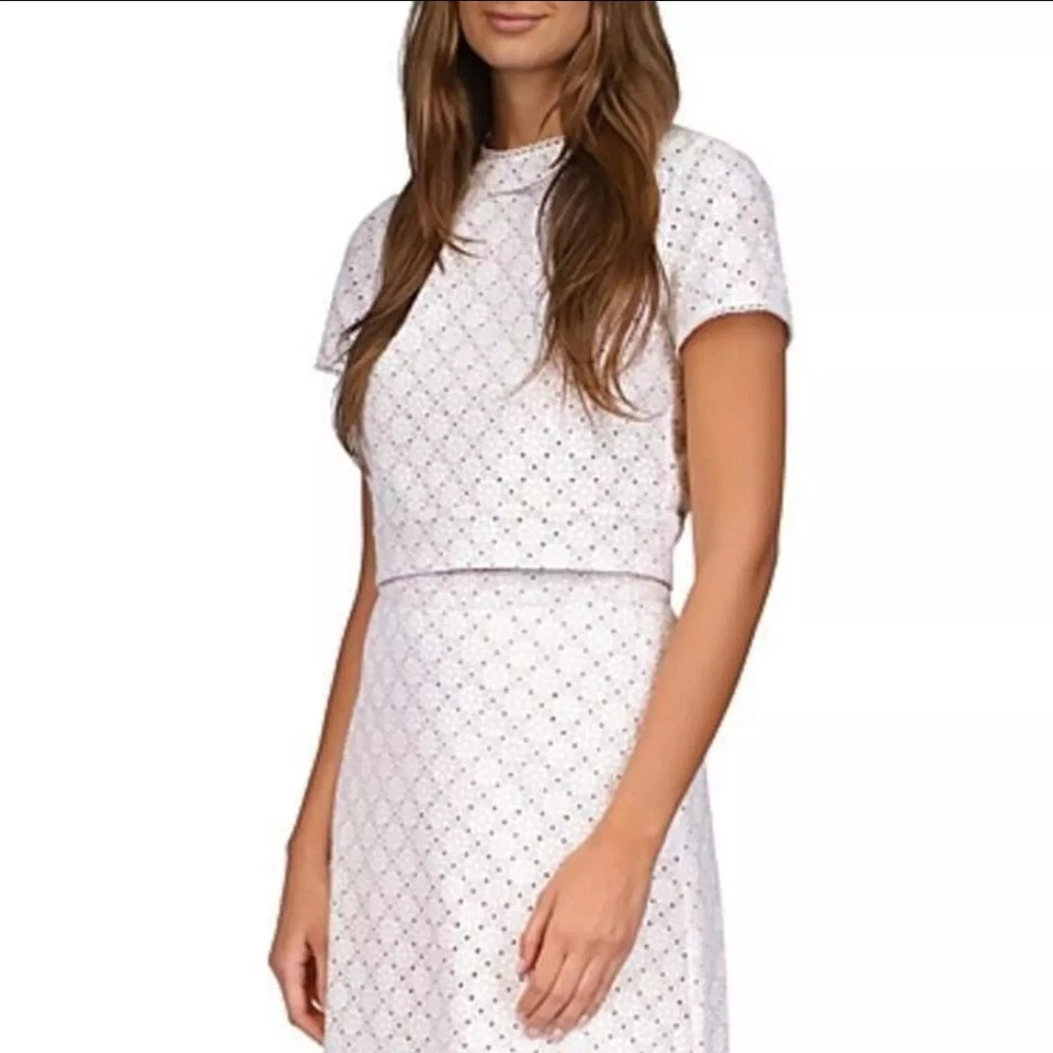 Michael Michael Kors Women's Geo Eyelet Cropped Short Sleeve Top White  US 16
