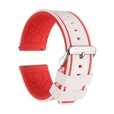 Silicone Watch Bands 24mm Soft Watch Bands with Silver Buckle, White Red