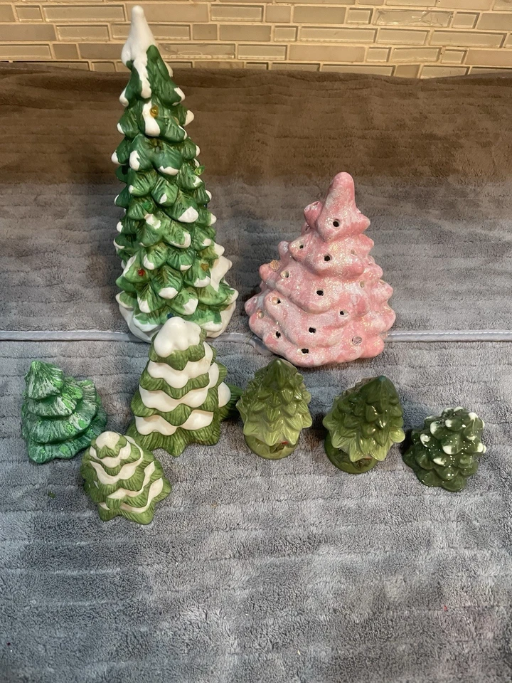 Vintage Christmas Homco Mini Ceramic Pink Green Trees Lot - Image 2 of 4