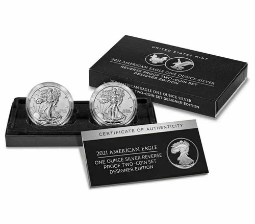 U.S. Mint American Eagle 2021 One Ounce Silver Reverse Proof Two-Coin Set - (...