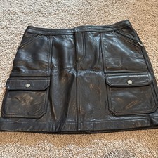 Vintage Ralph-Ralph Lauren Leather A Line Size 12 Women s Mini Skirt Moto Goth