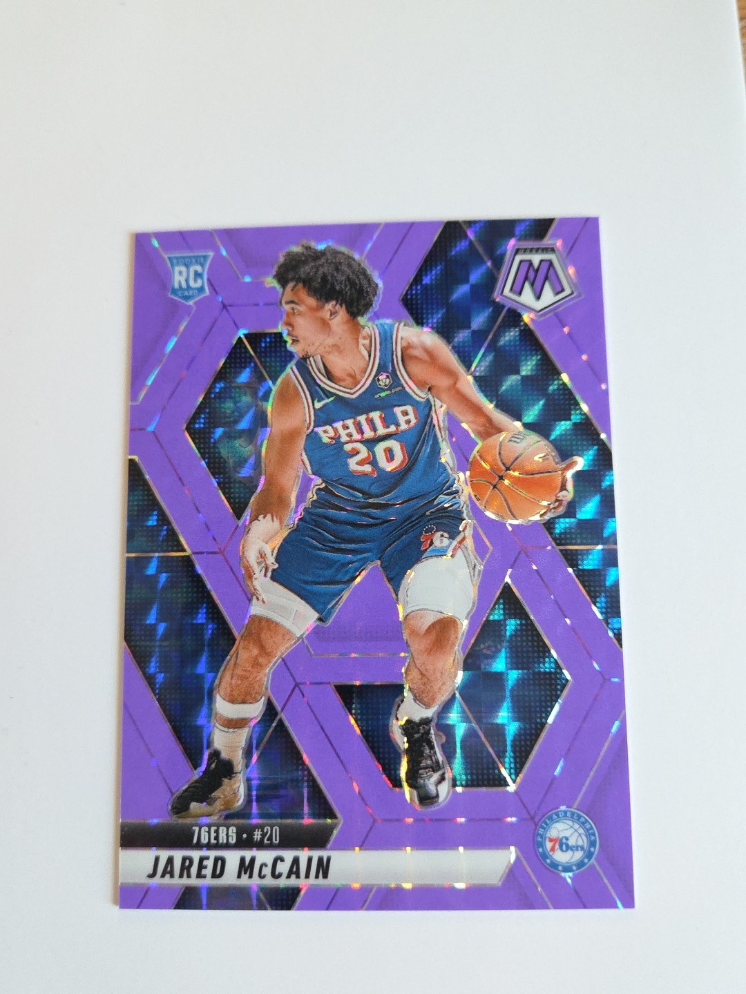 2024-25 Mosaic - Rookies Jared McCain #228 Fluorescent Purple Mosaic /249 Sixers