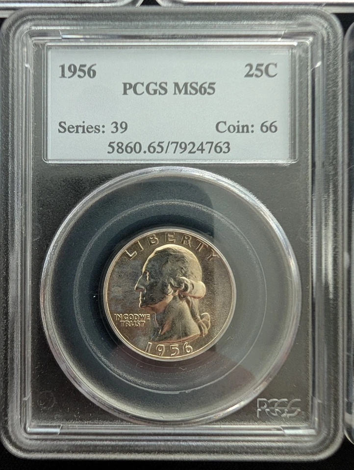 1954–1959 PCGS MS65 Washington Quarter Lot – 5 Coins - 25C - Graded - Image 3 of 4