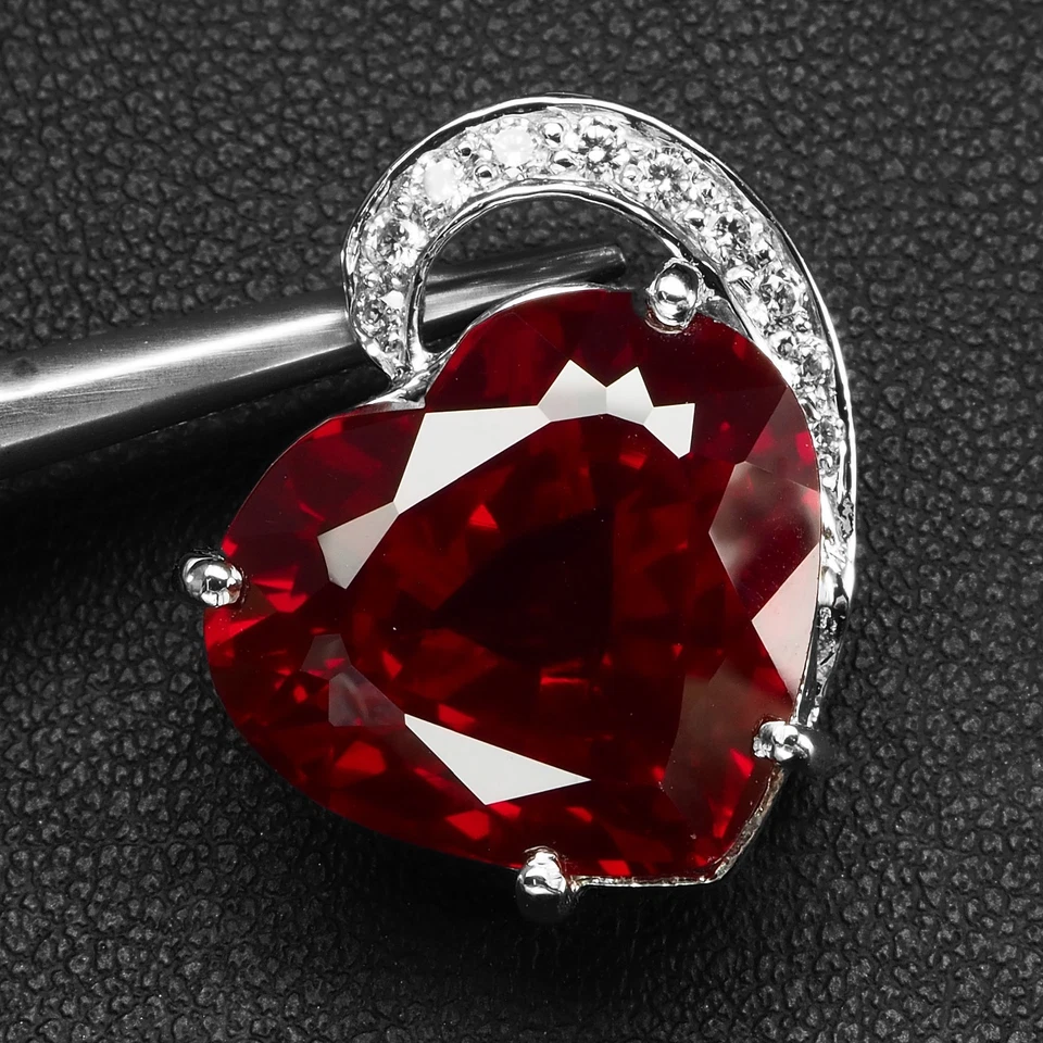 Ciondoli in oro bianco argento sterling 925 cuore tormalina rubellite rossa... - Immagine 2 di 4