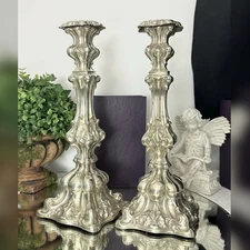 Silver Candlesticks Antique Baroque Candle Holders Silver Rococo German 19th C.