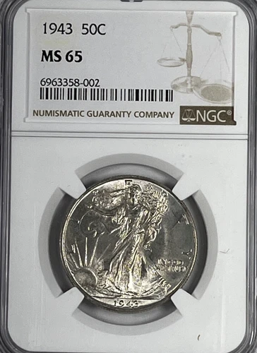 1943 Walking Liberty Half Dollar : NGC MS65