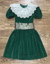 Vintage Jayne Copeland Green Velvet Dress 12 Victorian Prairie Embroidered Lace