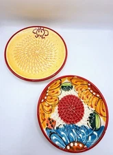 Set Of Two (2) Garlic Grater Yellow Red Blue Floral Hand Painted Spain  France O
