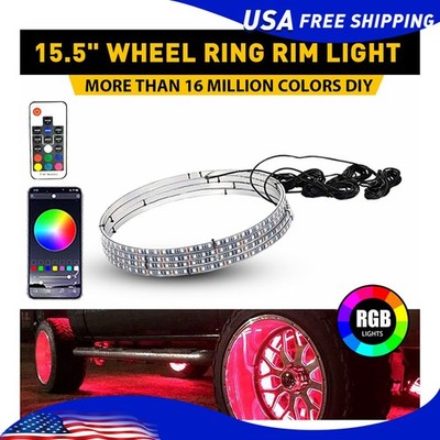 15.5'' LED Wheel Ring Rim Lights RGB Color Chasing Brake & Turn Signal Bluetooth