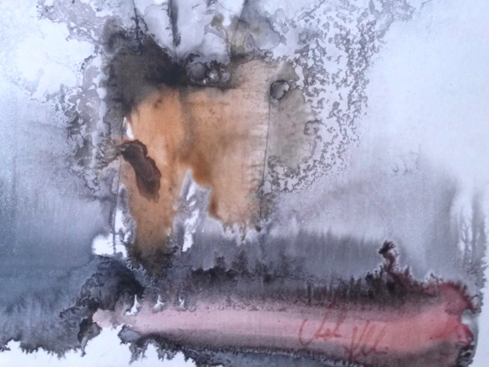 Jarrón original modernista de mediados de siglo abstracto pintura WC con flor, firmado Foto 4 de 4