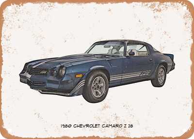 Classic Car Art - 1980 Chevy Camaro Z28 Pencil Sketch - Rusty Look