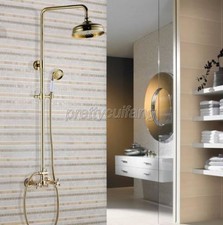 Luxury Gold Color Brass Rain Shower Faucet Set Double Handles Mixer Tap Pgf331