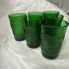 6 Vtg Anchor Hocking Green Sandwich Juice Glasses Retro Depression Glass 3.5"