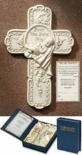 Bless This Baby Boy 7" White Resin Wall Cross with Deluxe Gift Box Nursery Decor