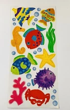 Tropical Fish Theme Vintage Sheet ME & MY BIG IDEAS Stickers Crab Seahorse Star