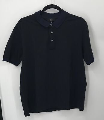 Dunhill mens navy w/ contrast blue trim short sleeve cotton polo shirt sz XL