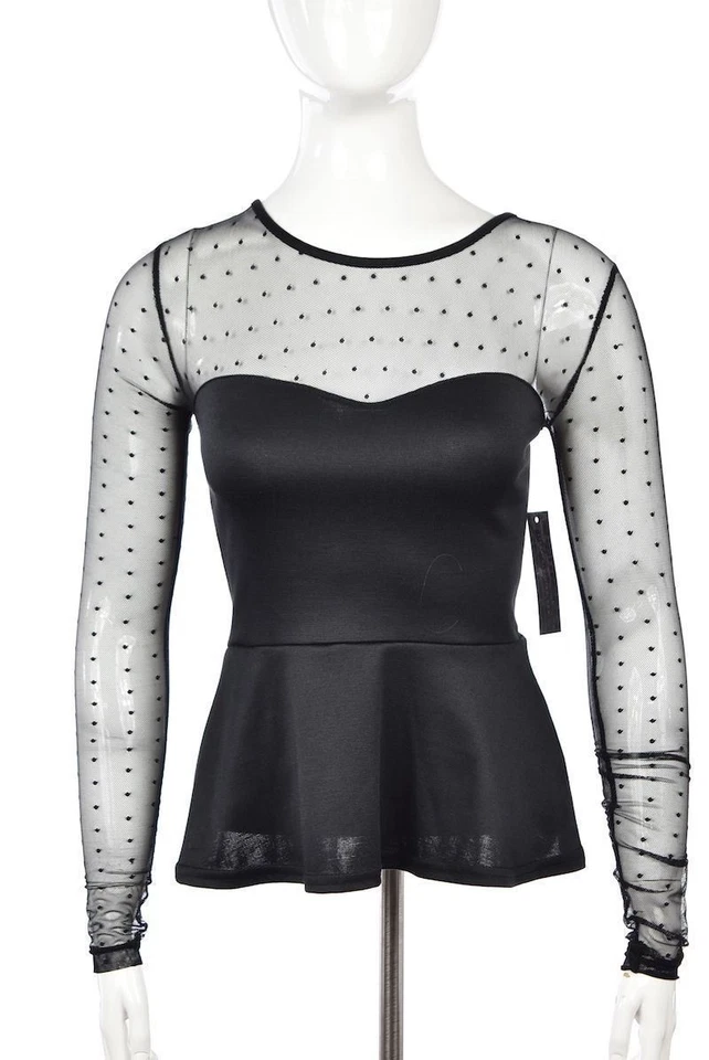 NUEVO Top Blusa Camisa Rock Steady Diseñador Mujer Talla XS Negra Lunares Foto 2 de 4