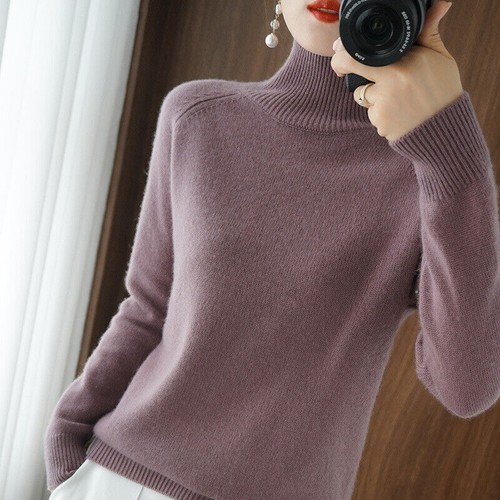 women Cashmere sweater loose pullover winter Turtleneck knit female long sleeve - Picture 13 of 33