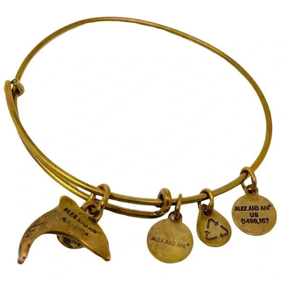 ALEX & ANI Dolphin Charm Gold Tone Bangle + 2 Fre… - image 6