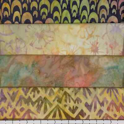Lot of (4) 1 Yard Cuts 100% Cotton Quilting Batik Fabric Olive Orange Plum #362