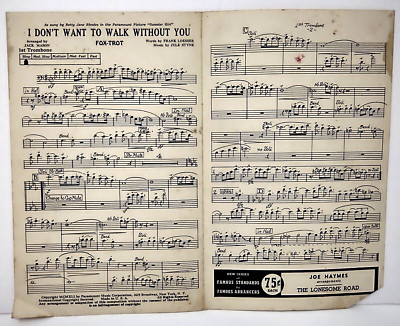 I Dont Want To Walk Without You Sheet Music For 1st Trombone 1941