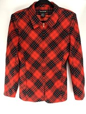 Halston Vintage Wool Jacket Women’s Size 8 Red Plaid Full Zip Front Fitted