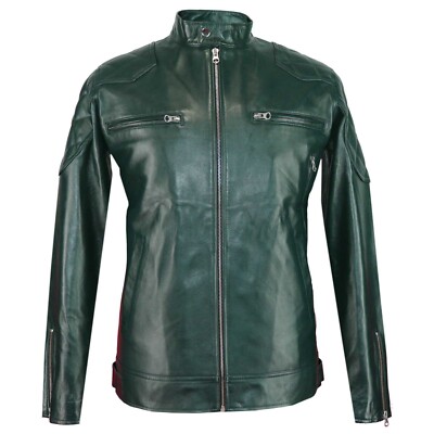 Men's Dark Green Genuine Lambskin David Beckham Stannard Leather Jacket Quilted