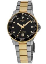 New Tissot Seastar Black Dial 2 Tone Gold 40mm Mens Quartz Watch T1204102205100