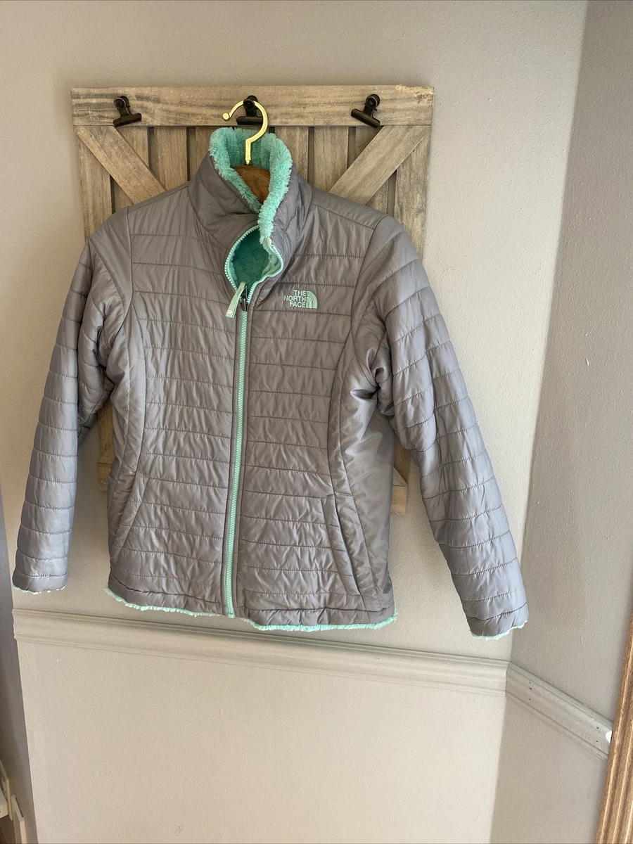 North Face Quilted Reversible Gray Mint Green Fur Jacket Womens XS