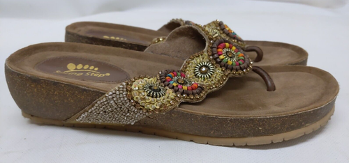 $110 AZURA by Spring Step 39 9 Sandal Urla Thong Embellished Beaded - Picture 2 of 7