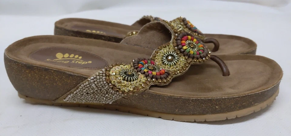 $110 AZURA by Spring Step 39 9 Sandal Urla Thong Embellished Beaded - Image 2 of 4