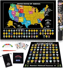 Scratch Off Map of United States + All 63 US National Parks Scratch Off Poster,
