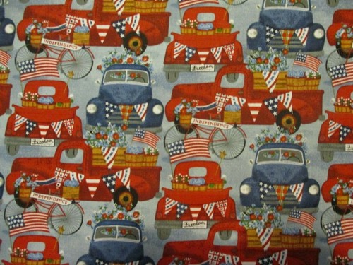 RETRO TRUCK TRAILER TRUCKS BICYCLES USA TRAILERS VESPA COTTON FABRIC BTHY - Picture 6 of 9