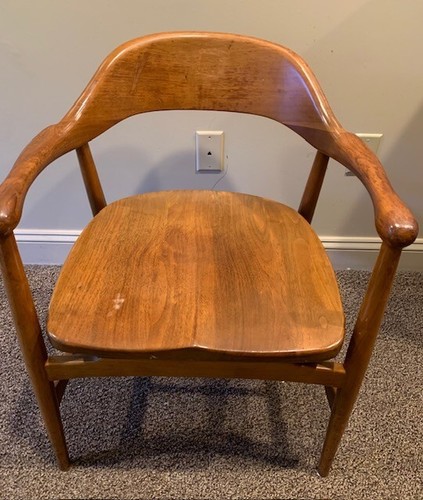 MCM Walnut Wood Banker's Chair Johnson Chair Co. Wrap Around Back 1940s
