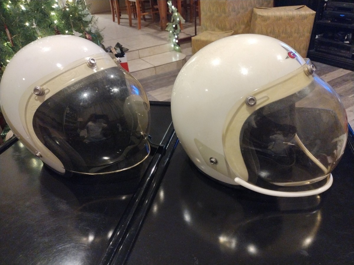 Lot Of 2 Vintage 1970s Grant Motorcycle Helmets OPEN Face XL Please Read Lot Of 2 Vintage 1970s Grant Motorcycle Helmets OPEN Face XL Please Read