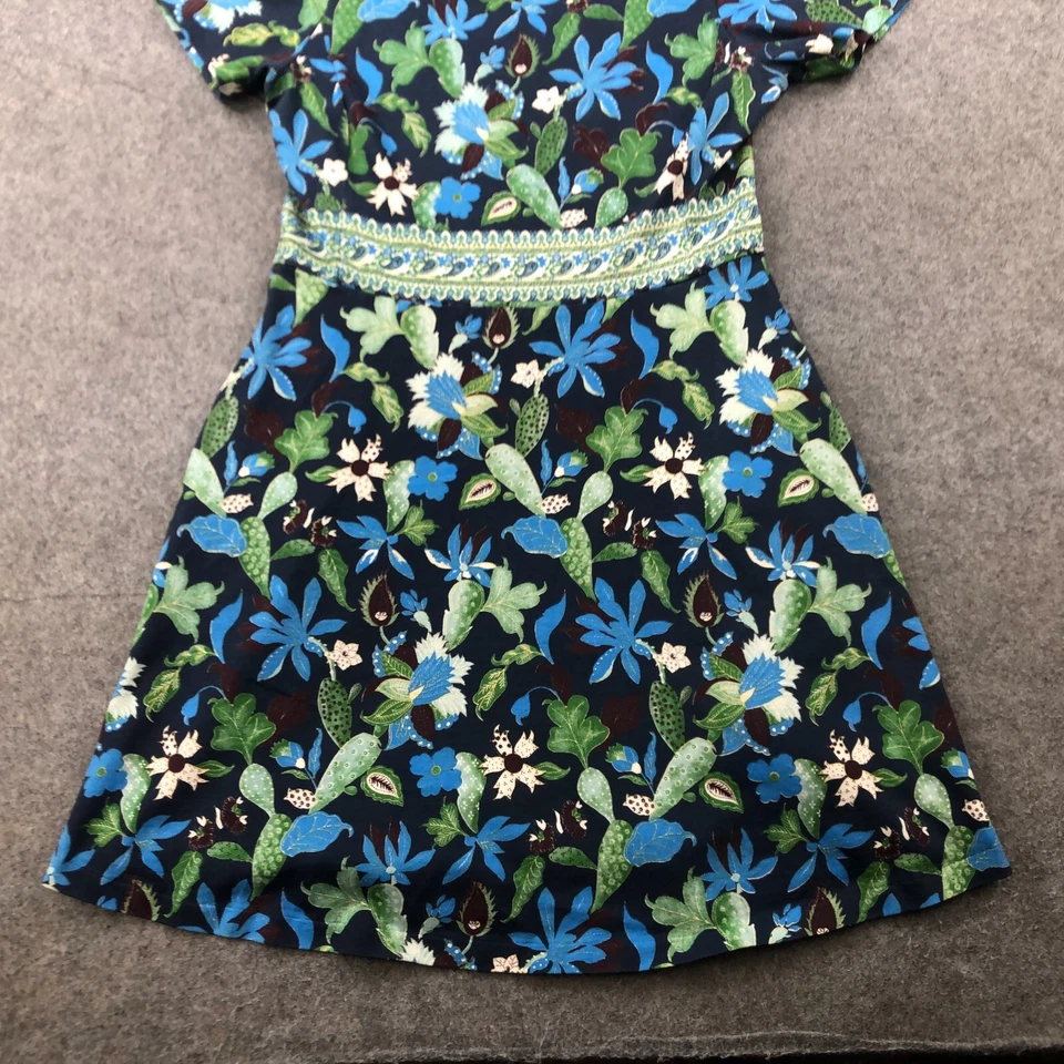 Vestido TORY BURCH Médio Flare Jardim Floral Paisley Glicínia Verde Marinho - Imagem 2 de 4