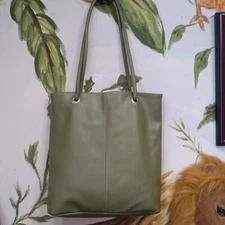 Vitronic Olive Large PVC Tote Handbag Double 12" Strap - 12" W X 13.5" T X 3.5"D