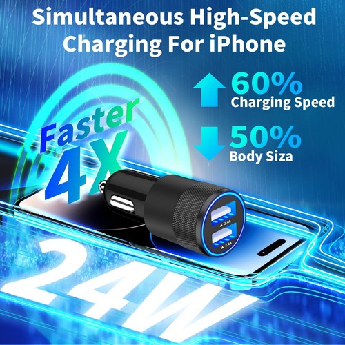 Apple MFi Certified iPhone Car Charger Fast Charging 4.8A Dual USB Power Car ... - Photo 3 sur 9