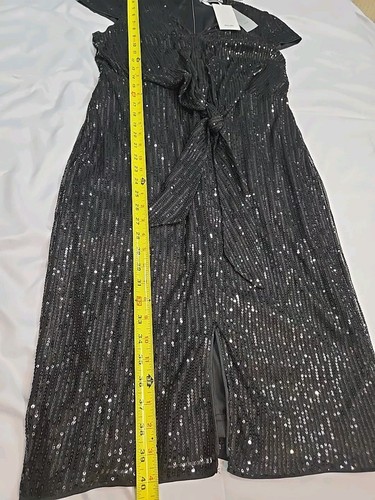 GRACE KARIN Sequin Sparkly Black Dress Glitter Front Tie Cap Sleeves V Neck Sz L - Picture 13 of 13