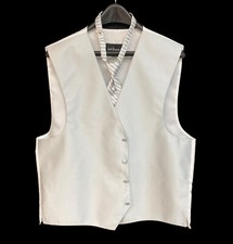 Men's Red Sleeve Light Silver Tuxedo Vest with Tie Free Shipping Size Large
