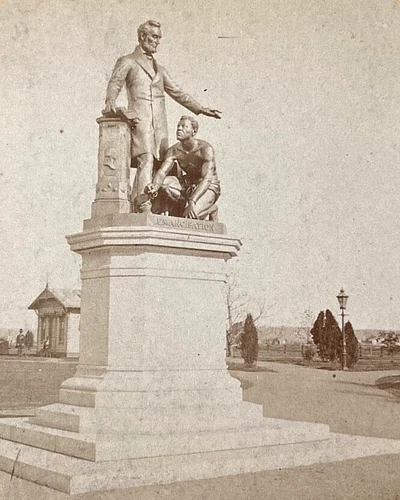 RARE! CIVIL WAR FREED SLAVE'S STATUE TO ABRAHAM LINCOLN 1876 STEREOVIEW PHOTO
