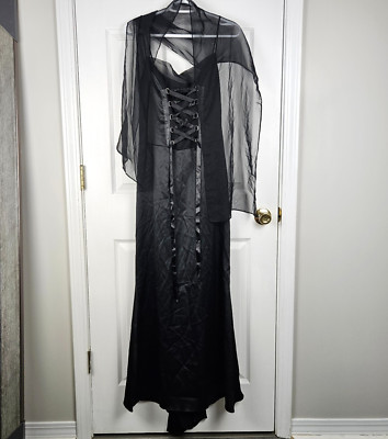 Chicas Fairycore Goth Corset Dress Size S Black Maxi USA Made Dark Vampire