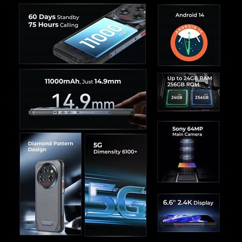 OUKITEL WP35 Outdoor Smartphone 24GB+256GB/2TB Android 14 5G Handy NFC/GPS/IP68 - Zdjęcie 2 z 18