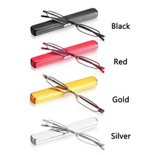 Mini Classic Compact Reading Glasses Readers Travel Slim Design with Tube Case