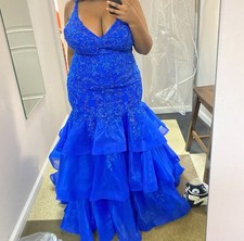 Royal blue Ellie Wilde EW34082 beaded mermaid prom dress, Size 16