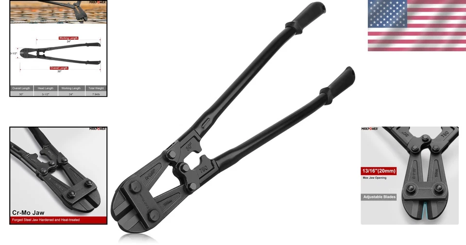 30" Bolt Cutter, Heavy Duty Metal Cutters, Rubber Handle - Image 2 of 4