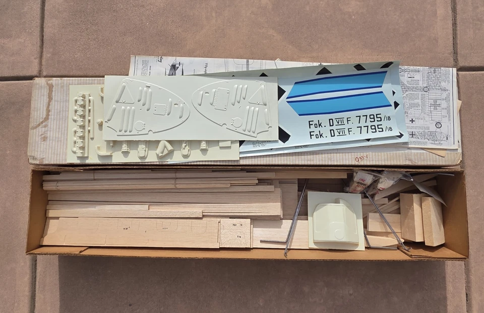 Sterling Fokker D-7 R/C Balsa Model Airplane Kit #FS 21- 58 1/2" WS .45-.65 NIOB - Image 4 of 4