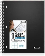 Dunwell Graph Paper Notebook 8.5 X 11 (Black) Plastic Cover, 100 Sheets (200 Pag