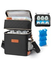 Black Insulated Baby Breastmilk Cooler Travel Bag Ice Pack Fits 6 Bottle 9oz