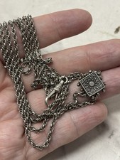 Antique Sterling Albertina Watch Chain 60” Slide Chatelaine Necklace